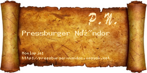 Pressburger Nándor névjegykártya